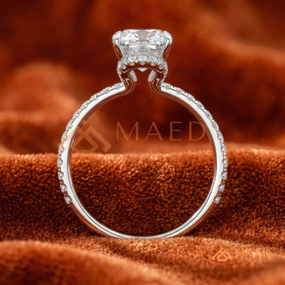 Brilliant Cushion Cut Engagement Ring | Pavé Diamond Band in 14K Gold, Rose Gold & Sterling Silver