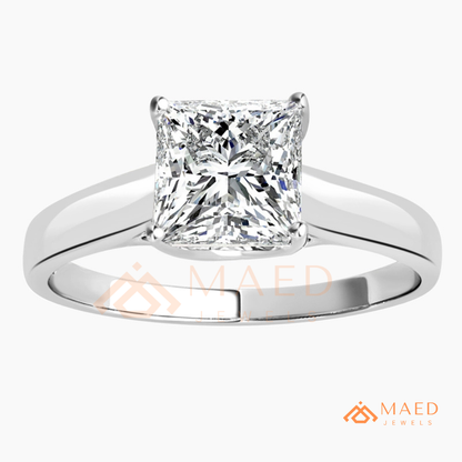Princess Cut Solitaire Engagement Ring in 14K Gold, Rose Gold & Sterling Silver | Classic Tapered Band Promise Ring for Women