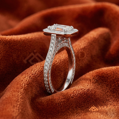 Art Deco Emerald Cut [Gemstone Type] Bezel Halo Ring in 14K Yellow Gold, Rose Gold & Silver