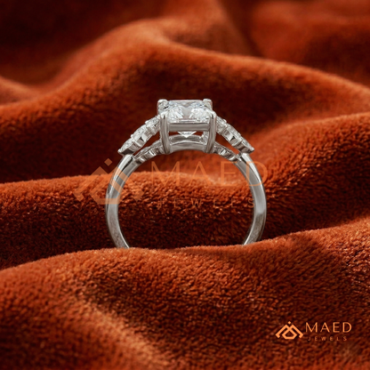 Radiant Cut Engagement Ring with Marquise Diamond Lotus Cluster in 14K Gold, Rose Gold & Silver