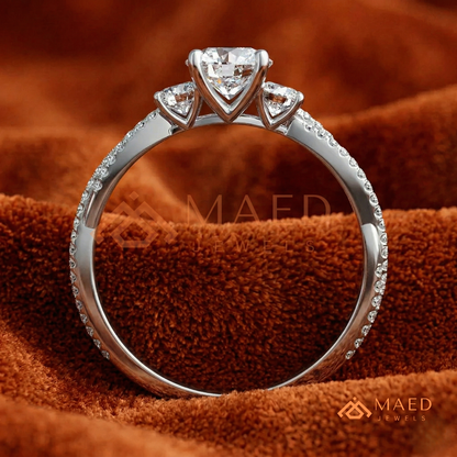 Round Cut 3-Stone Engagement Ring with Twisted Pavé Band in Silver, 14K Gold, & 14K Rose Gold