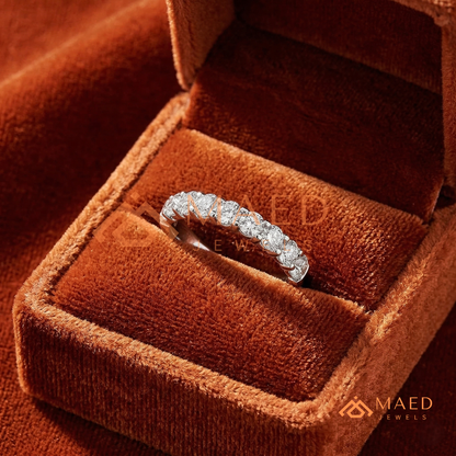 5-Stone Mixed Cut Diamond Wedding Band | East-West Emerald & Round Cut Ring in Silver, 14K Gold, & Rose Gold