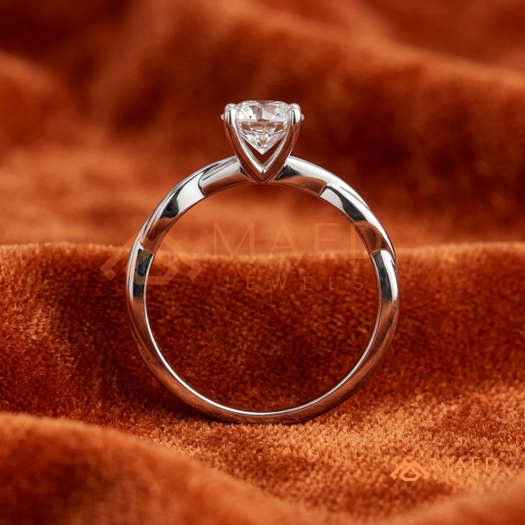 Braided Solitaire Oval Cut Ring in 14K Yellow Gold, Rose Gold & Silver