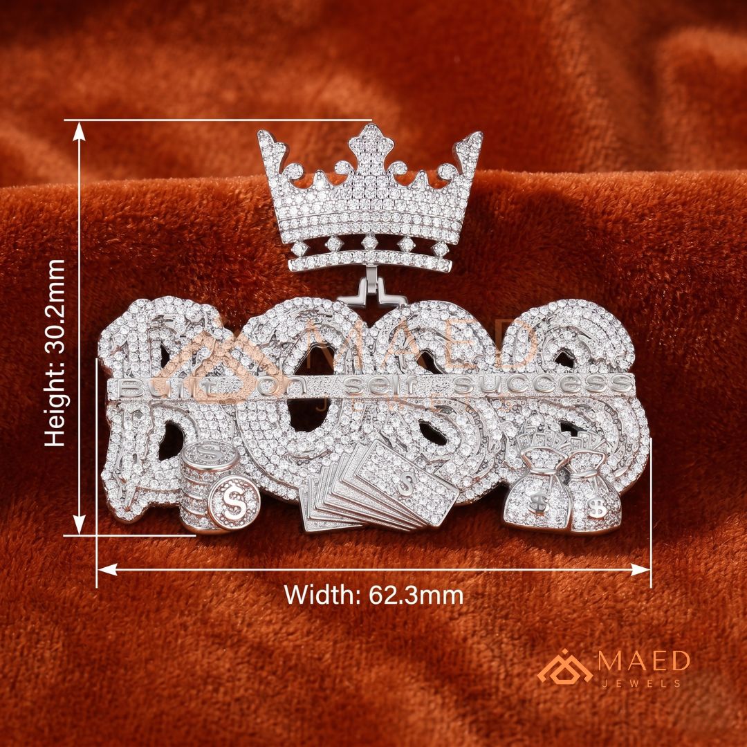 "BOSS" Crown Statement Pendant – Iced Out Success Medallion
