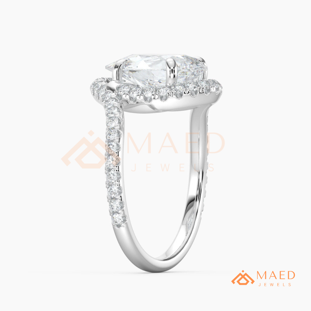 Pear Cut Halo Bypass Engagement Ring in Sterling Silver, 14K Gold & 14K Rose Gold