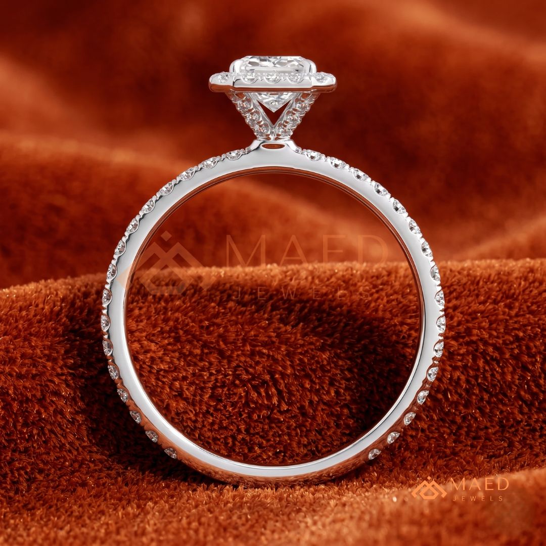 Emerald Cut Halo Engagement Ring in Sterling Silver, 14K Gold & 14K Rose Gold