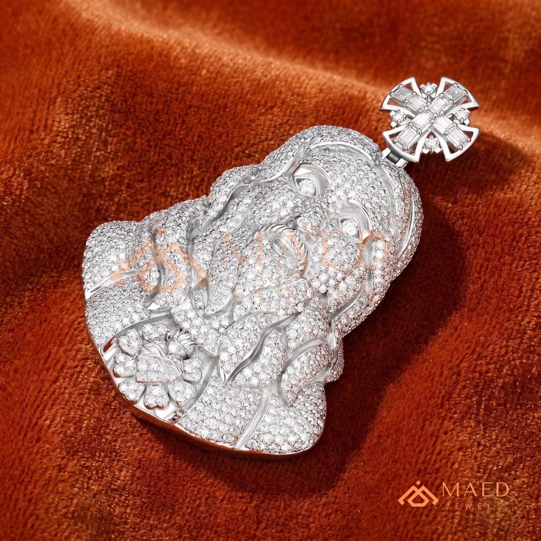 The Sovereign Sacred Heart Piece | Fully Encrusted Jesus Bust Cross Pendant