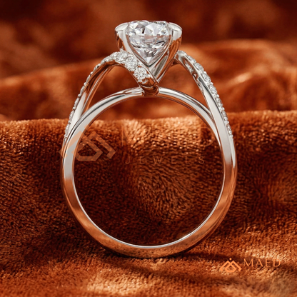 Round Cut Diamond Bypass Engagement Ring in Sterling Silver, 14K Gold & Rose Gold