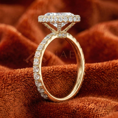 Oval Cut Halo Engagement Ring with Pavé Band in Silver, 14K Gold, & 14K Rose Gold