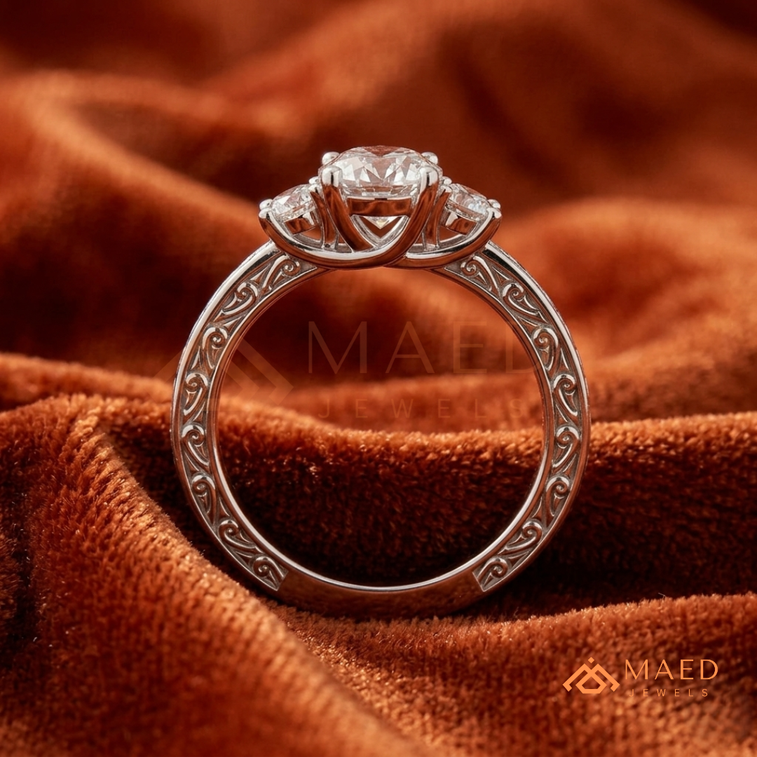 Past Present Future Round Cut Ring in 14K Yellow Gold, Rose Gold & Sterling Silver