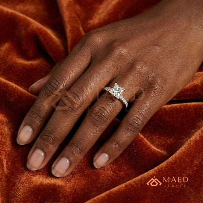 Princess Cut Diamond Engagement Ring | 14k Gold, Rose Gold & Sterling Silver Sparkle Solitaire Accented Band