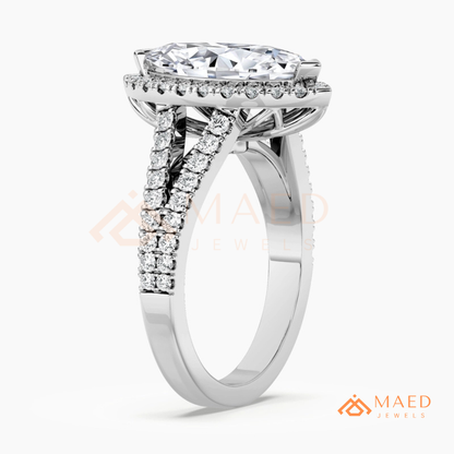 Marquise Cut Halo Engagement Ring | Split Shank Pave Band in 14K Gold & Silver