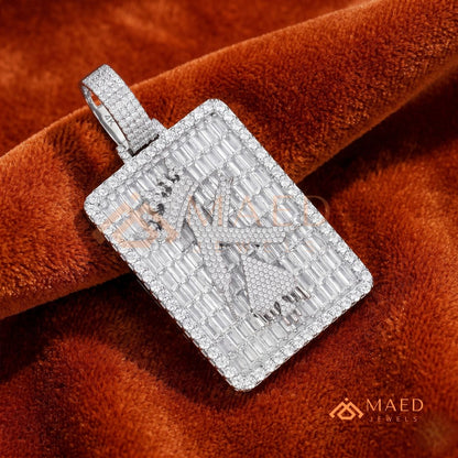 Custom King Spade Tag Pendant with Baguette & Round Cut Diamonds
