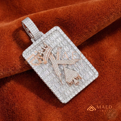 Iced Out King of Spades Dog Tag Pendant – 14K Gold, Rose Gold & Silver Baguette Custom "K" Charm