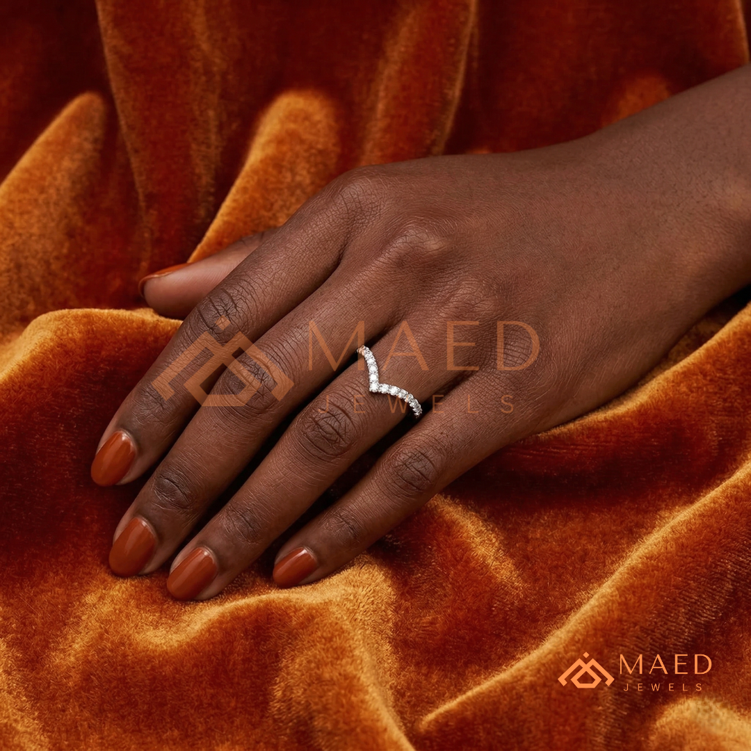 Curved V-Shaped Contoured Nesting Ring in Silver, 14K Yellow Gold, or Rose Gold