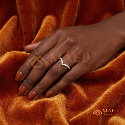Curved V-Shaped Contoured Nesting Ring in Silver, 14K Yellow Gold, or Rose Gold