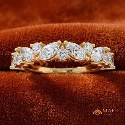 Marquise Diamond Cluster Stackable Anniversary Band – Silver, Yellow & Rose Gold