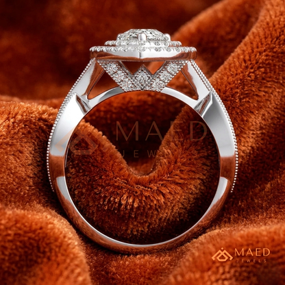 Double Halo Pear Cut Engagement Ring with Twisted Pave Band
