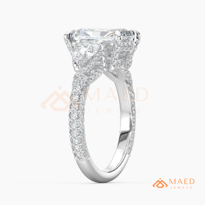 Modern Oval Cut Triple Row Engagement Ring with Baguette & Pavé Band