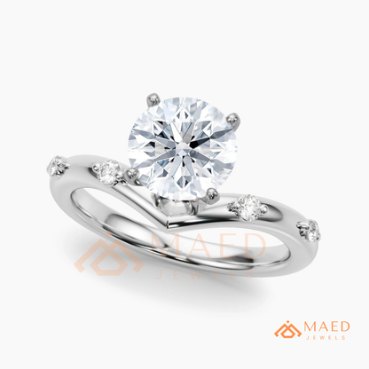 Round Cut Chevron Engagement Ring in Sterling Silver, 14K Gold & 14K Rose Gold