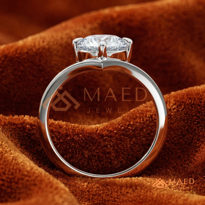 Round Cut Chevron Engagement Ring | V-Shaped Band Solitaire in Silver, 14K Gold, & 14K Rose Gold