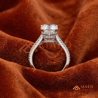Radiant Cut Engagement Ring with Split Shank Pavé Band in Silver, 14K Gold, & 14K Rose Gold