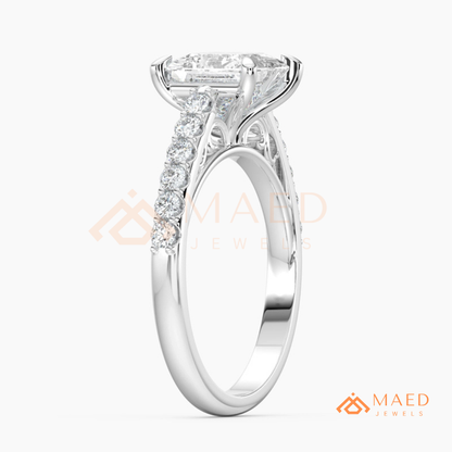 Princess Cut Engagement Ring with Pavé Band | 14k Gold, Rose Gold & Silver