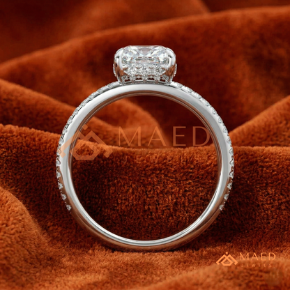 Cushion Cut Moissanite Chevron Engagement Ring, Curved Pavé Diamond Wishbone Wedding Ring in Silver, 14K Gold & Rose Gold