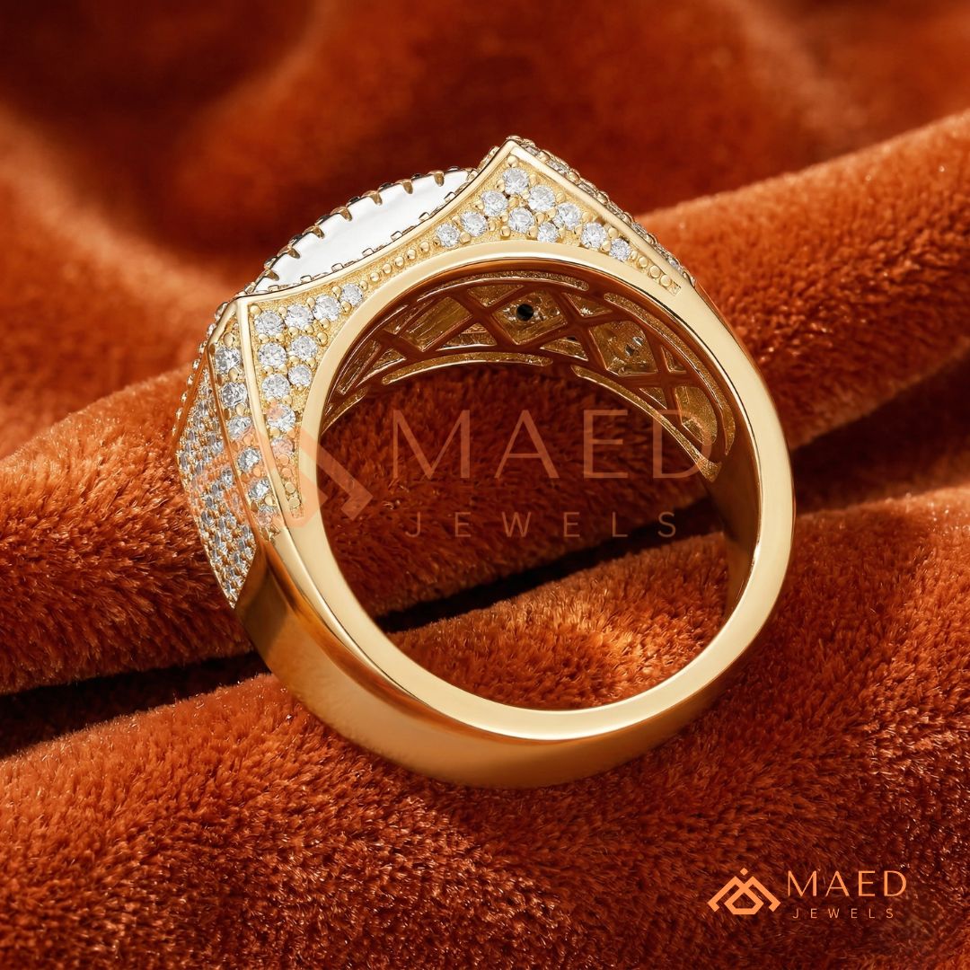 Men's Concave Baguette & Pave Statement Ring | Silver, 14K Gold & Rose Gold