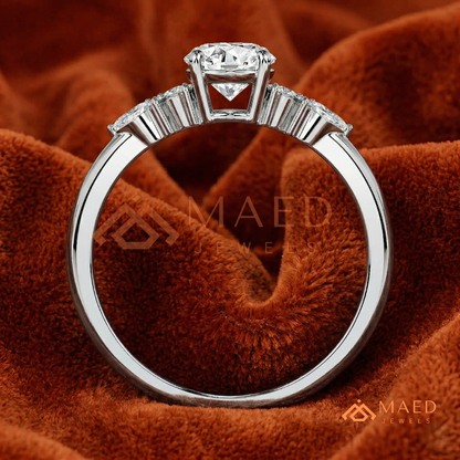 Round Cut Cluster Engagement Ring in 14K Gold, Rose Gold & Silver | Vintage Pear Accent Moissanite Ring for Women