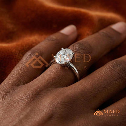 Oval Cut Solitaire Engagement Ring | Classic 4-Prong Plain Band Promise Ring | 14K Gold, Rose Gold & Sterling Silver