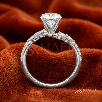 Round Cut Moissanite Nature Inspired Engagement Ring in 925 Sterling Silver, 14K Gold & 14K Rose Gold | Marquise Leaf Cluster Twisting Wedding Ring