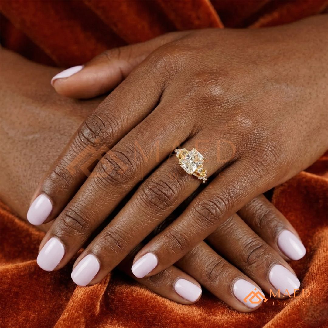 Radiant Cut Engagement Ring with Marquise Cluster Band in Silver, 14K Gold, & 14K Rose Gold