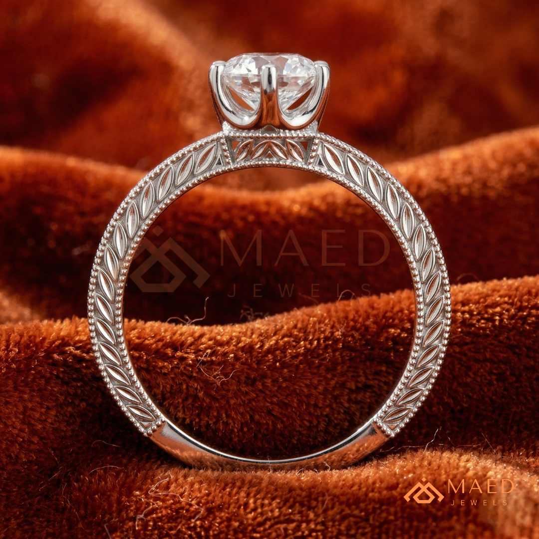 Heirloom Wheat Pattern Round Cut Ring in 14K Yellow Gold, Rose Gold & Sterling Silver