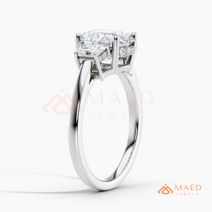 Classic Oval Cut 3-Stone Engagement Ring with Trapezoid Side Gems