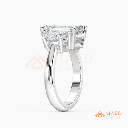 Emerald Cut Three Stone Engagement Ring | Half Moon Side Stones in 14K Gold & Silver