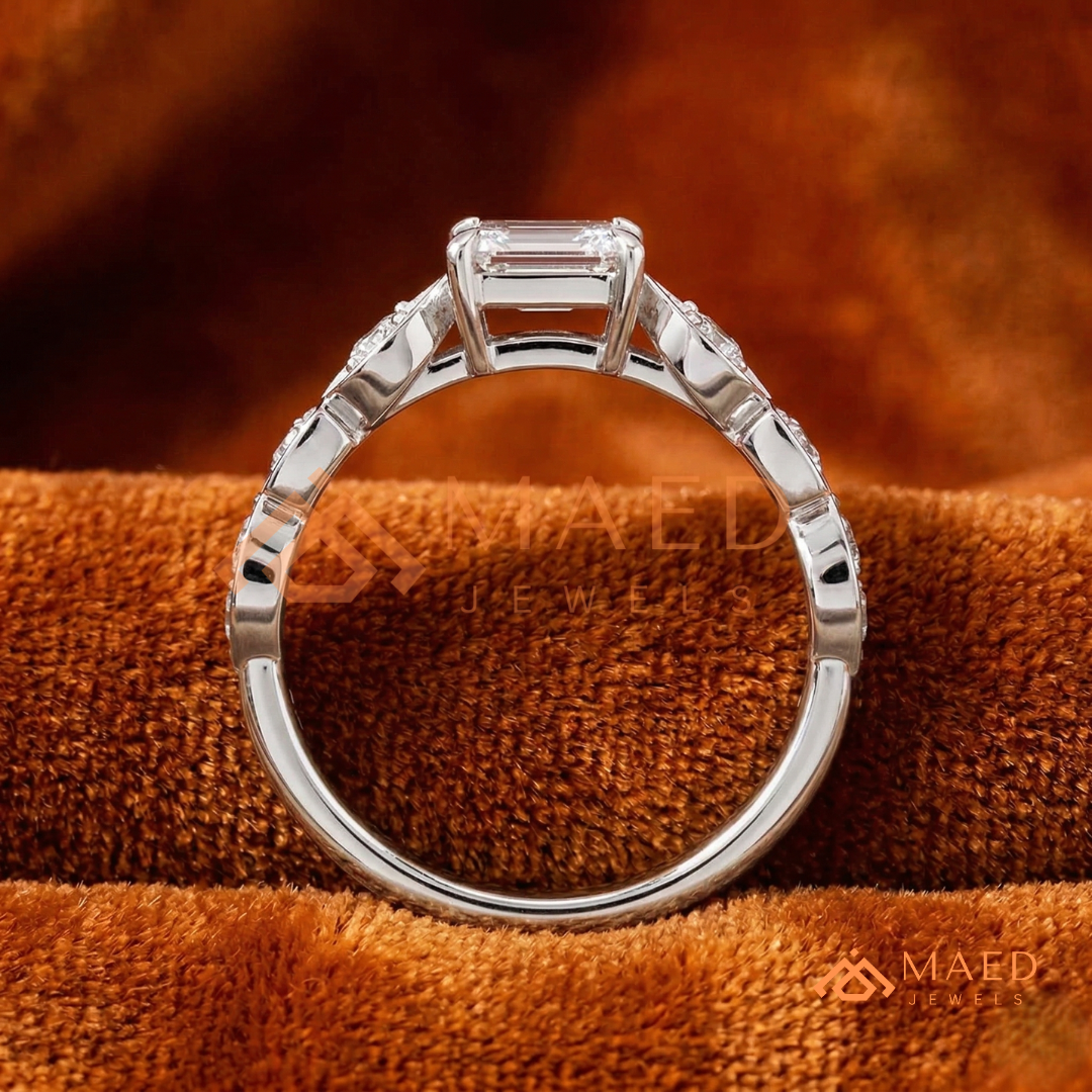 Vintage Emerald Cut Art Deco Engagement Ring in 14K Gold, Rose Gold & Silver