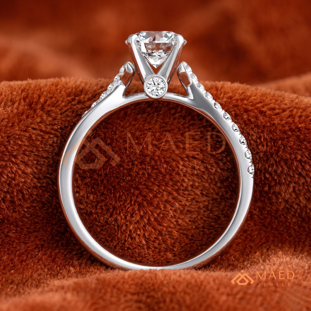 Round Cut Twisted Vine Engagement Ring in 14K Gold, Rose Gold & Sterling Silver | Infinity Pave Wedding Band
