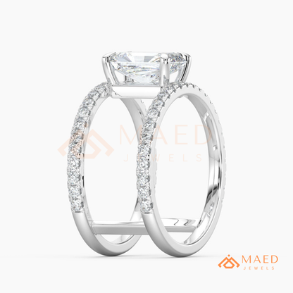 Radiant Cut Double Band Engagement Ring | Floating Open Spacer Pavé Cuff