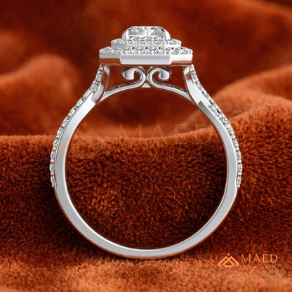 Radiant Cut Double Halo Engagement Ring with Twisted Band | 14k White Gold 14k Rose Gold,14K GOLD
