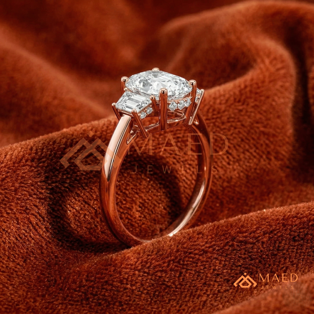 Classic Oval Cut 3-Stone Engagement Ring with Trapezoid Side Gems