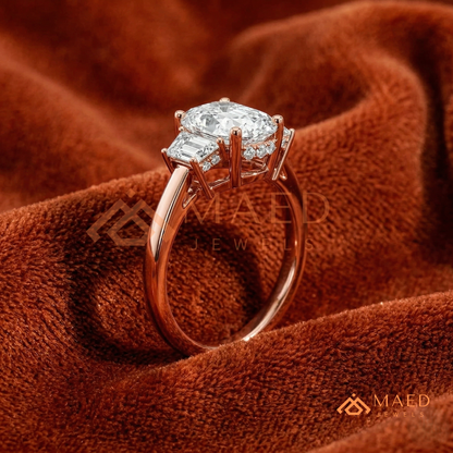Classic Oval Cut 3-Stone Engagement Ring with Trapezoid Side Gems