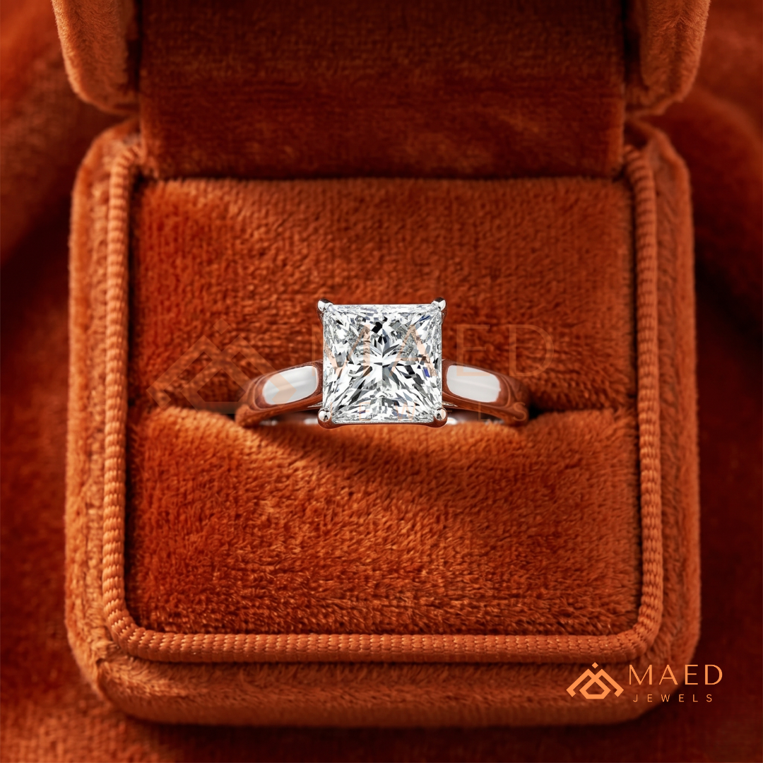 Princess Cut Solitaire Engagement Ring in 14K Gold, Rose Gold & Sterling Silver | Classic Tapered Band Promise Ring for Women