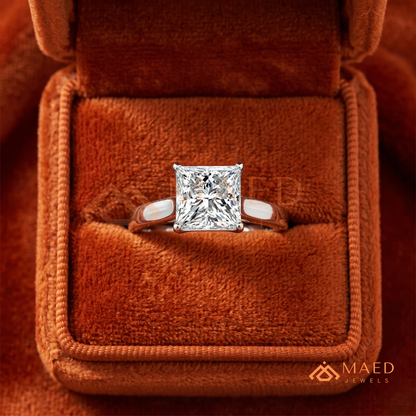 Princess Cut Solitaire Engagement Ring in 14K Gold, Rose Gold & Sterling Silver | Classic Tapered Band Promise Ring for Women