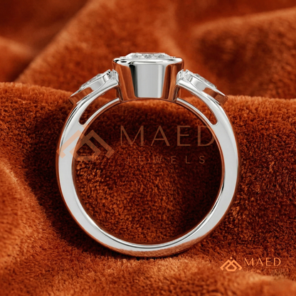 Bezel Set Oval Engagement Ring with Pear Side Stones in Silver, 14K Gold, & 14K Rose Gold