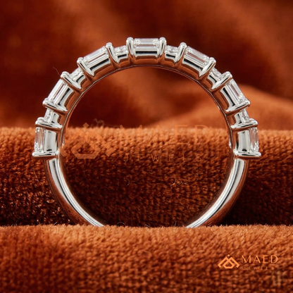 Alternating Emerald and Round Cut Half Eternity Ring – Modern Vintage Wedding Band