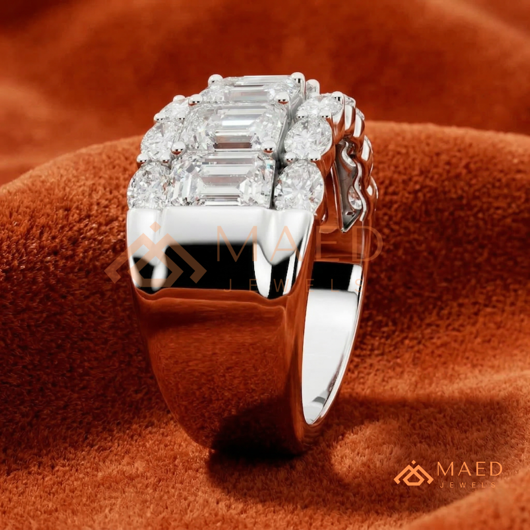 The Empress Triple-Row Ring | Vertical Emerald & Oval Cut Cocktail Band