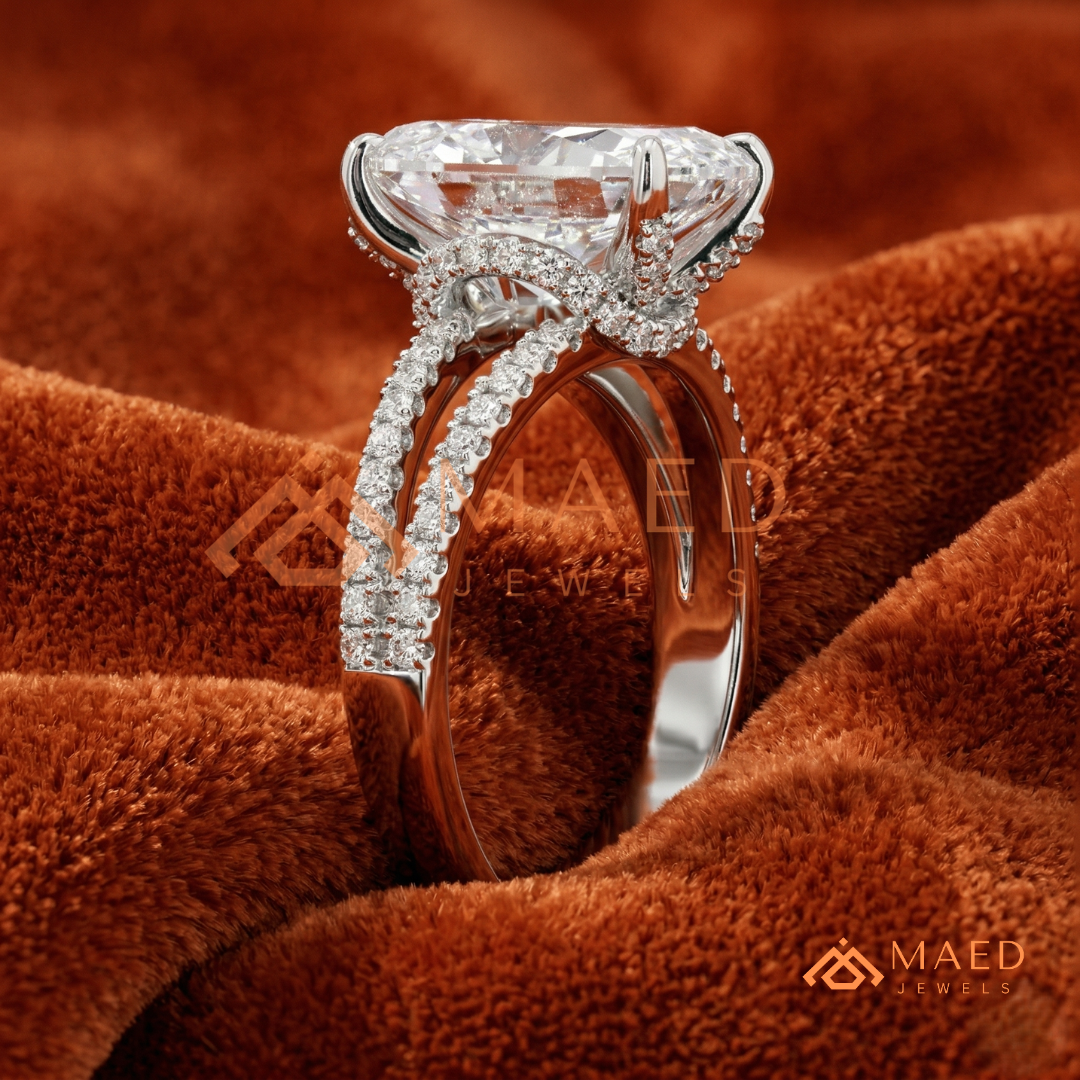 Nature-Inspired Radiant Cut Three-Stone Engagement Ring with Thorn Band in Silver, 14K Gold & Rose Gold