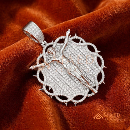 Iced Out Crown of Thorns Jesus Piece Pendant - Available in Silver, 14K Gold & 14K Rose Gold