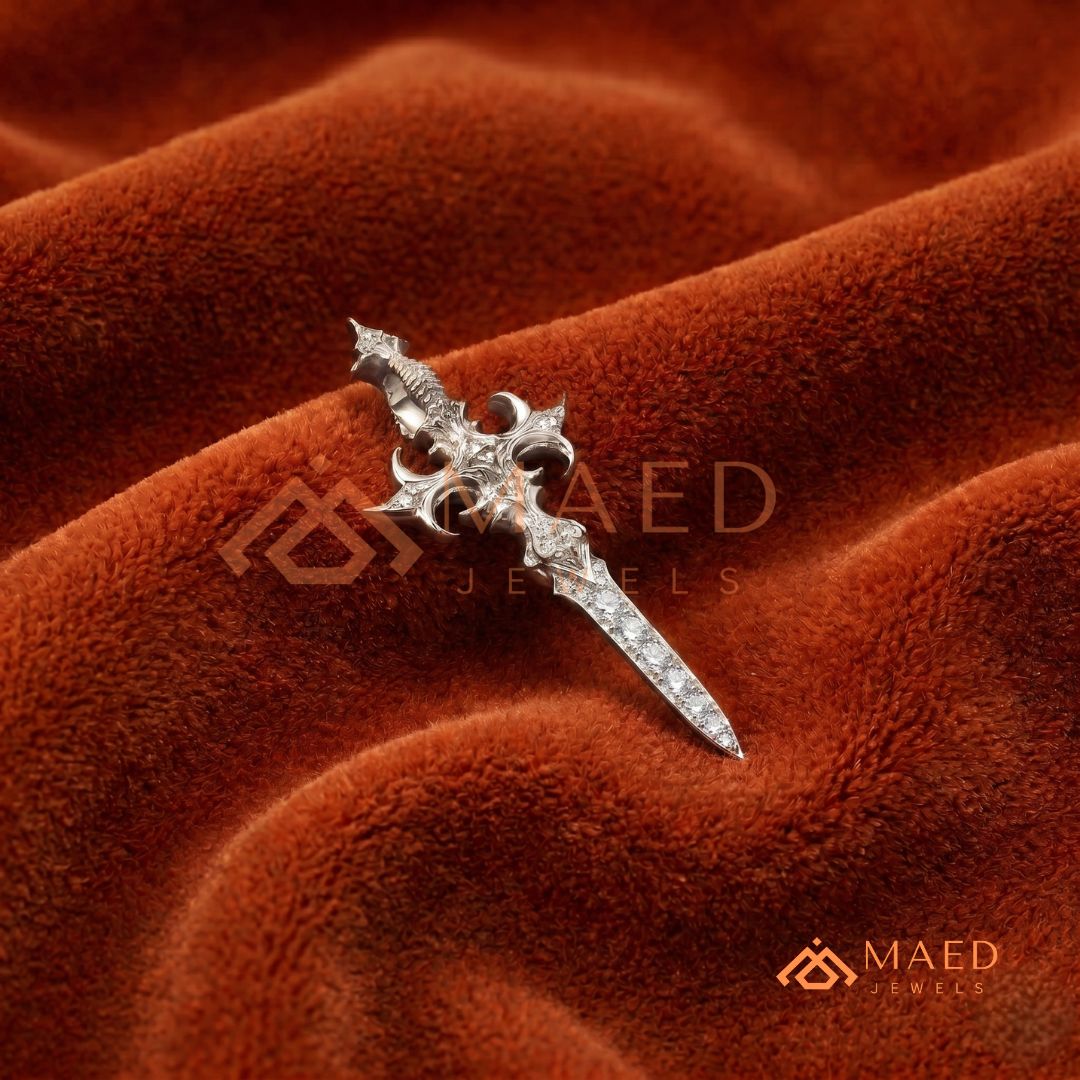 Gothic Dagger Cross Pendant Necklace in Sterling Silver, 14K Gold & Rose Gold